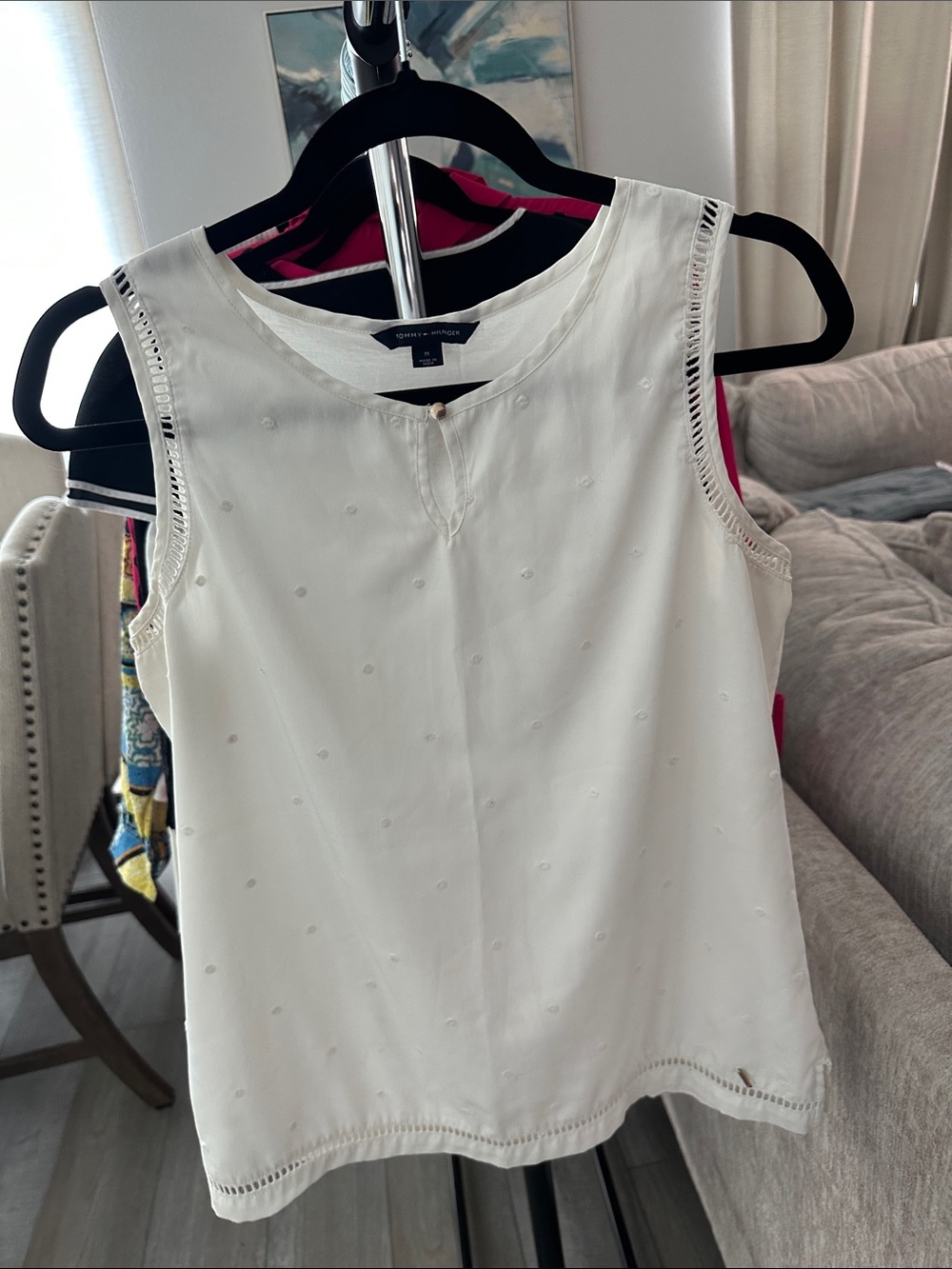 Tommy Hilfiger White Eyelet Sleeveless Shell Top